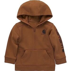 Carhartt Toddler Boy Hoodie 18M Brown Zip Sweatshirt Logo Sleeve Kangaroo Pocket
